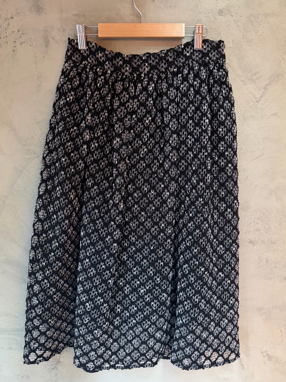 Zara Woman Black & Silver Metallic Tweed Midi Skirt Sz M